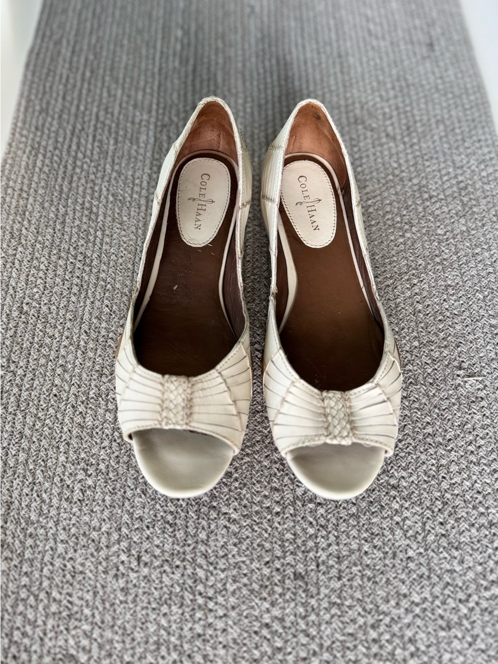Cole Haan Women's White Woven Peep-Toe Wedge Sandals - Picture 2 of 10